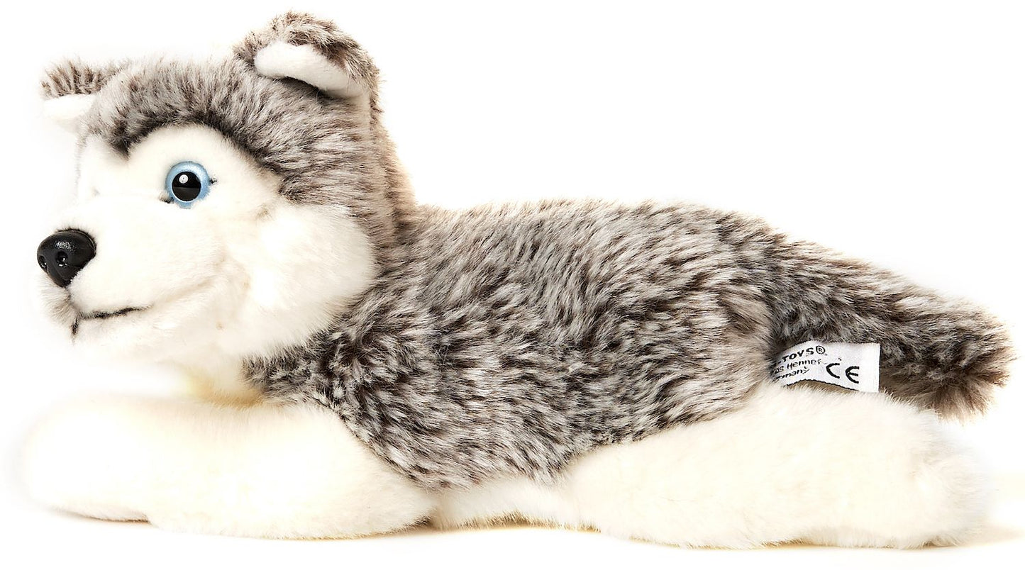 Husky grau, liegend - 38 cm - Unitoys - Kuscheltier - Hund - Haustier- recyceltes Plüsch - GPRS