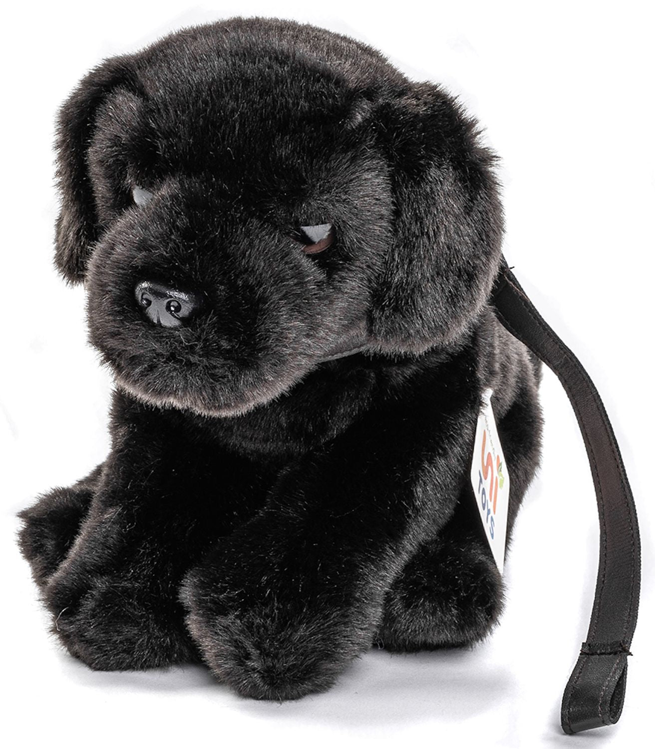 Labrador Welpe (schwarz), mit Leine - 23 cm - Unitoys - Kuscheltier - Hund - Haustier- recyceltes Plüsch - GPRS