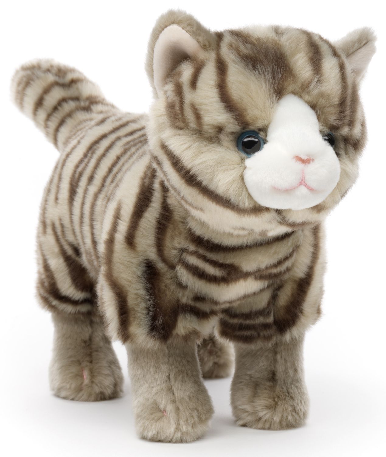 Katze mit Stimme, stehend (grau-getigert) - 35 cm