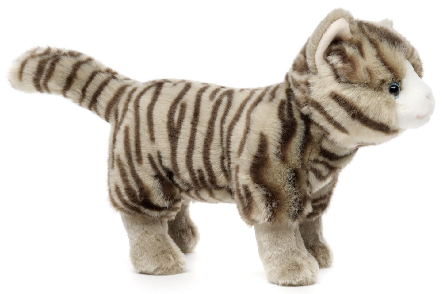 Katze mit Stimme, stehend (grau-getigert) - 35 cm