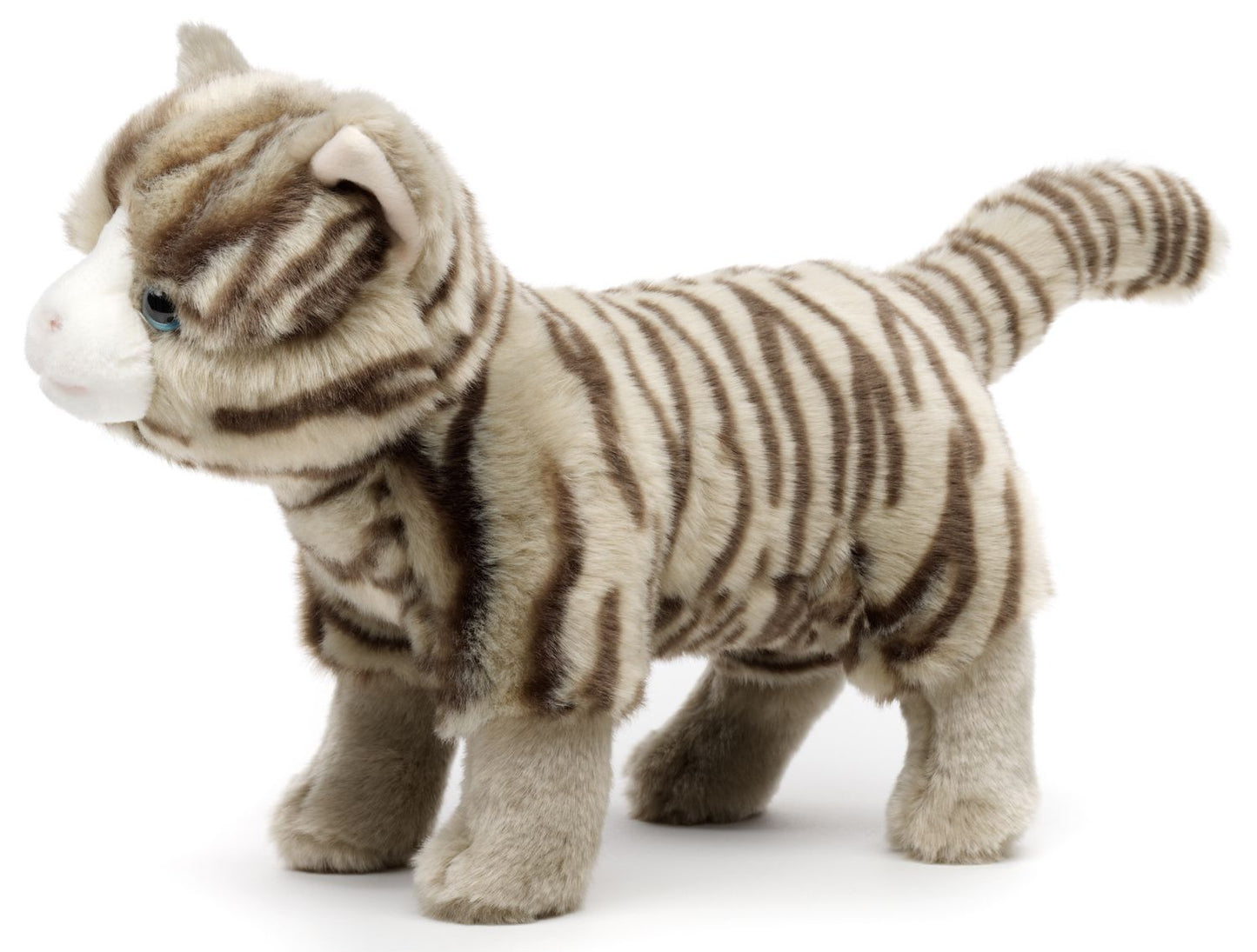Katze mit Stimme, stehend (grau-getigert) - 35 cm