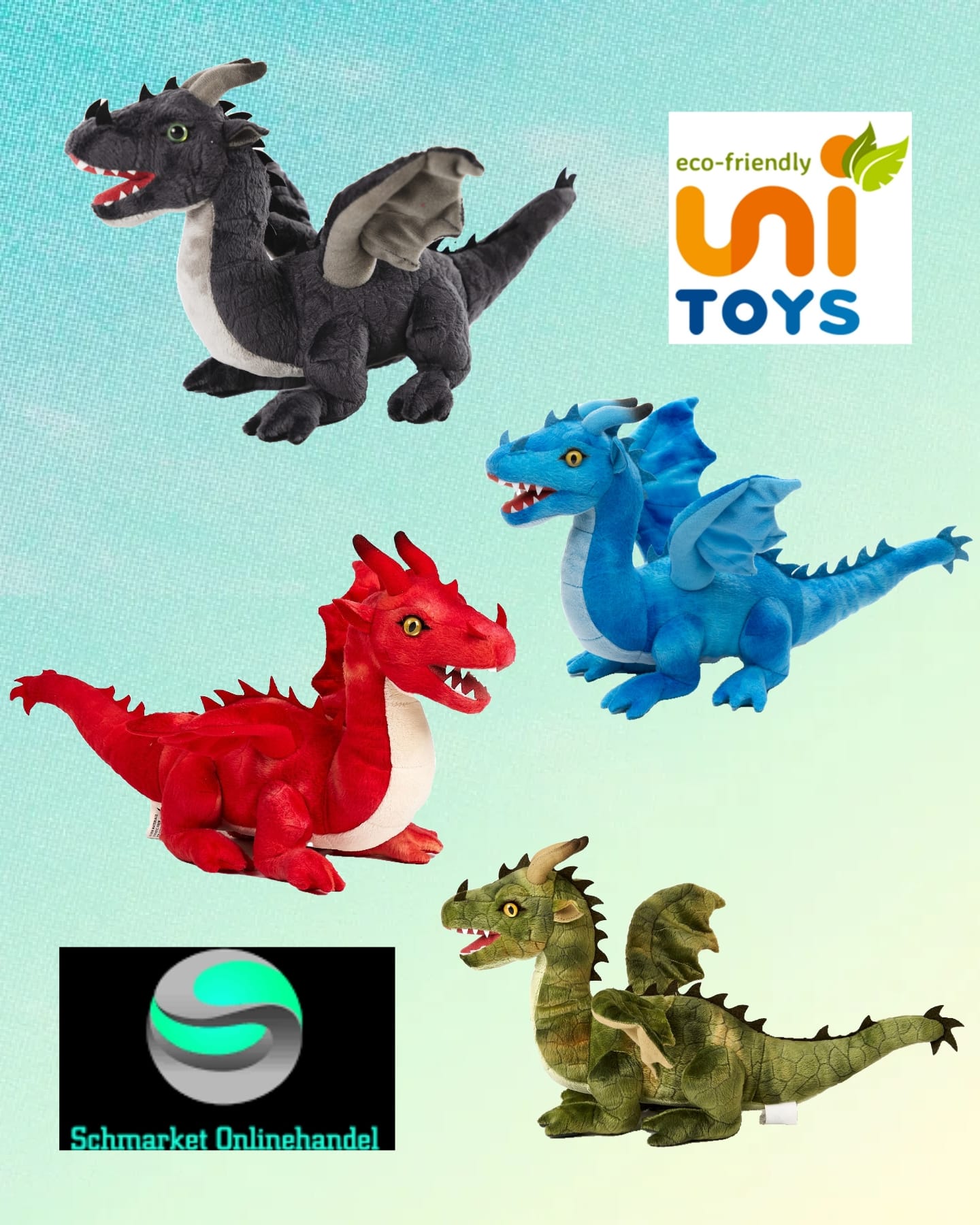 Drache blau 40 cm - Kuscheltier - Plüsch - Unitoys