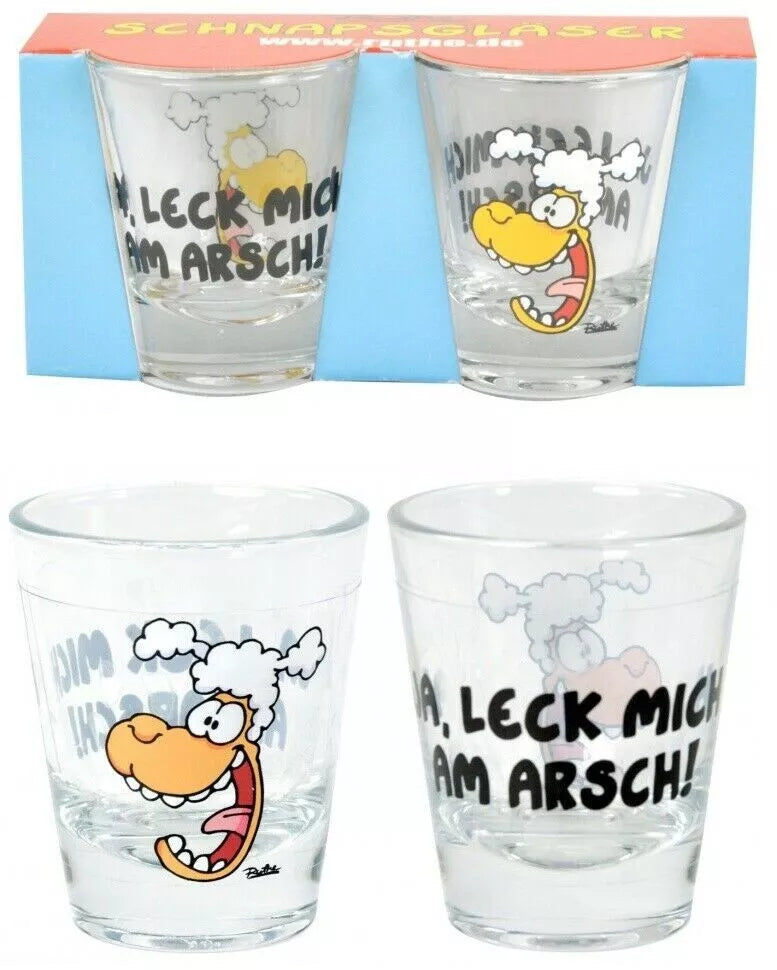 Ralph Ruthe - Schnapsgläser - 1x2 Schnapsgläser - Set - Comic Schaf - Ja leck mich am Arsch