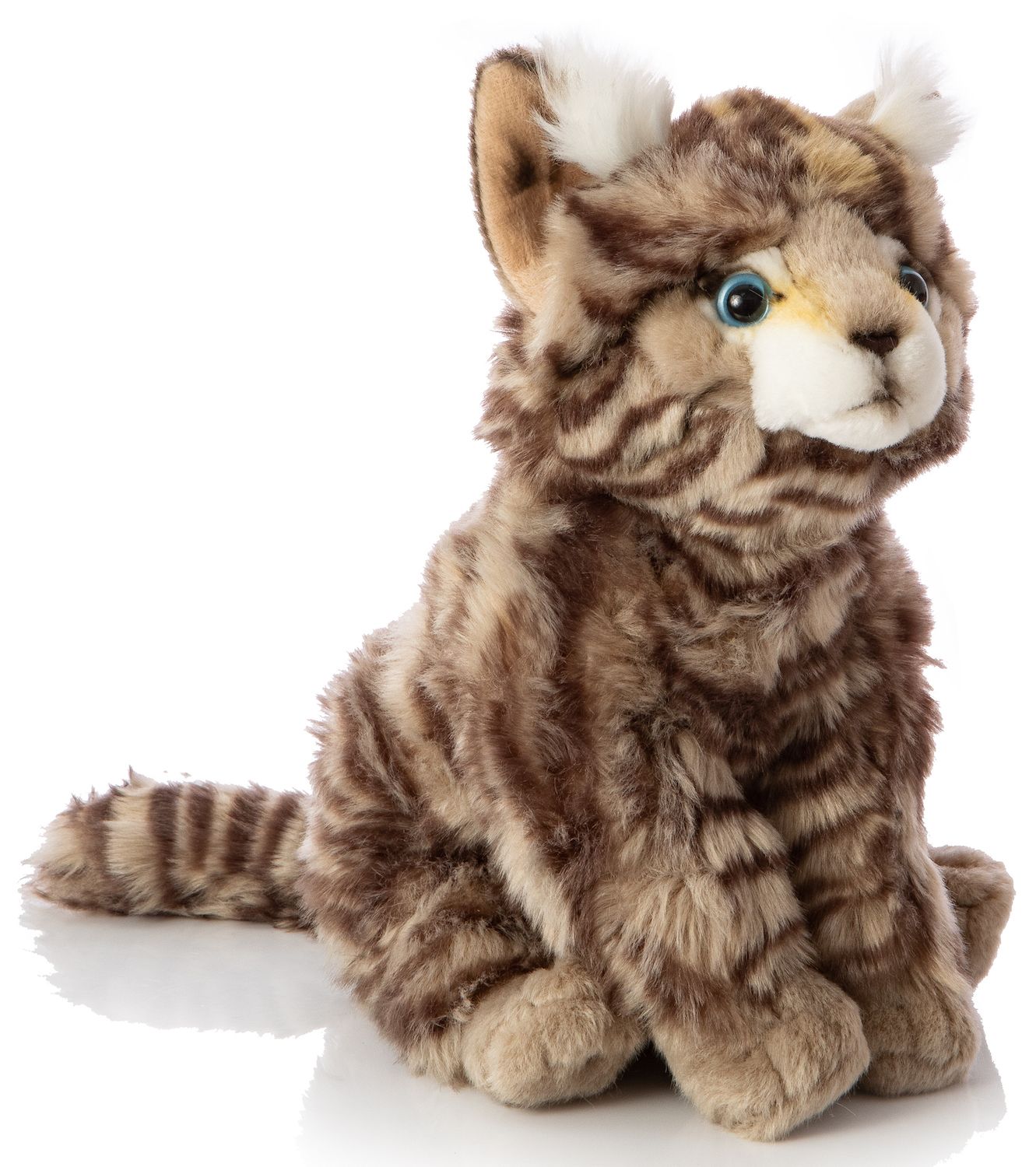 Wildkatze grau-getigert, sitzend - 22 cm