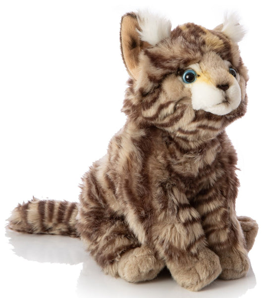 Wildkatze grau-getigert, sitzend - 22 cm