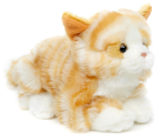 Katze mit Stimme, liegend (braun-weiß) - 20 cm (Länge) - Unitoys - Kuscheltier - Haustier-  recyceltes Plüsch - GPRS