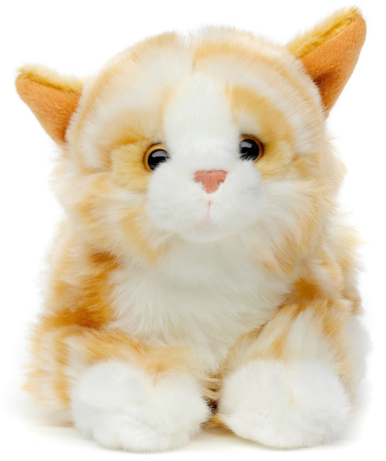 Katze mit Stimme, liegend (braun-weiß) - 20 cm (Länge) - Unitoys - Kuscheltier - Haustier-  recyceltes Plüsch - GPRS