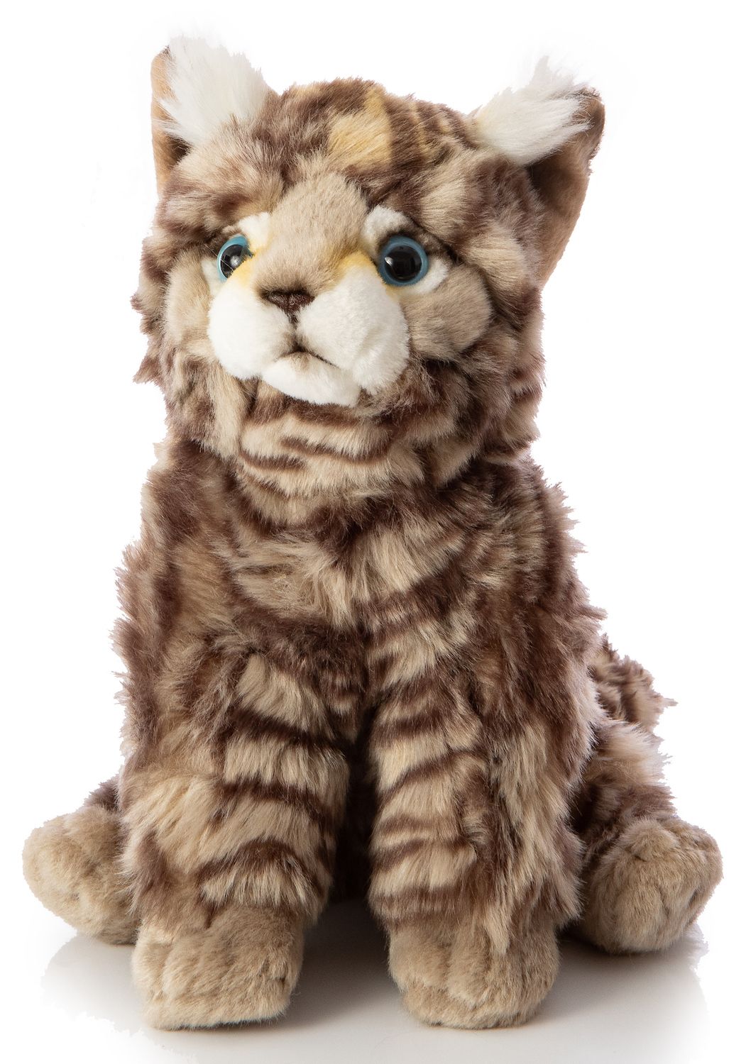 Wildkatze grau-getigert, sitzend - 22 cm