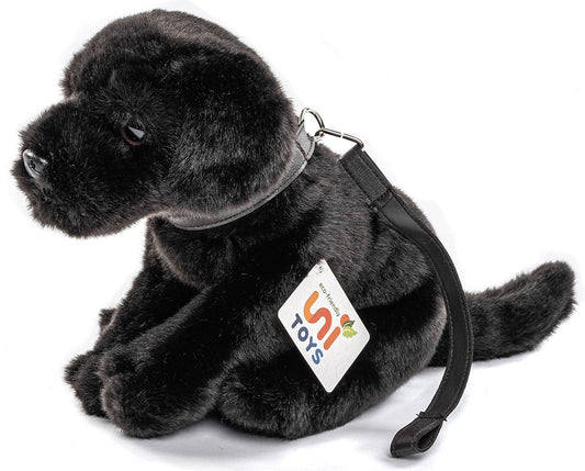 Labrador Welpe (schwarz), mit Leine - 23 cm - Unitoys - Kuscheltier - Hund - Haustier-  recyceltes Plüsch - GPRS