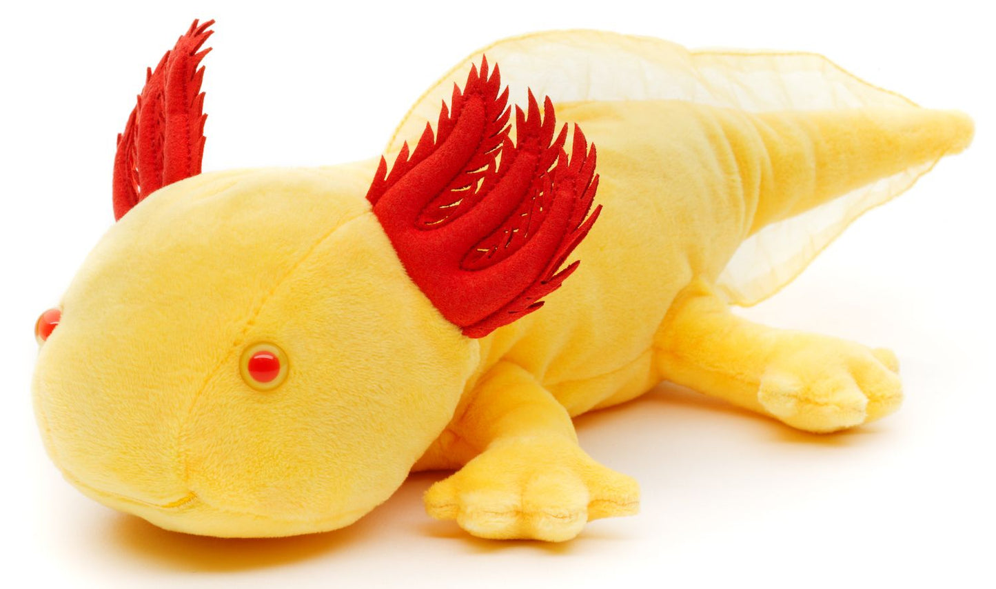 Axolotl (gelb mit roten Augen) - 32 cm - Unitoys - Kuscheltier - Plüsch - GPSR geprüft