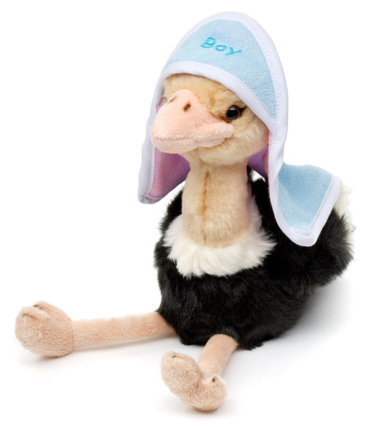 Strauß mit wendbarer Haube ("Boy" oder "Girl") - Baby-Shower-Geschenk - 28 cm (Höhe) - Unitoys - Kuscheltier - Plüsch