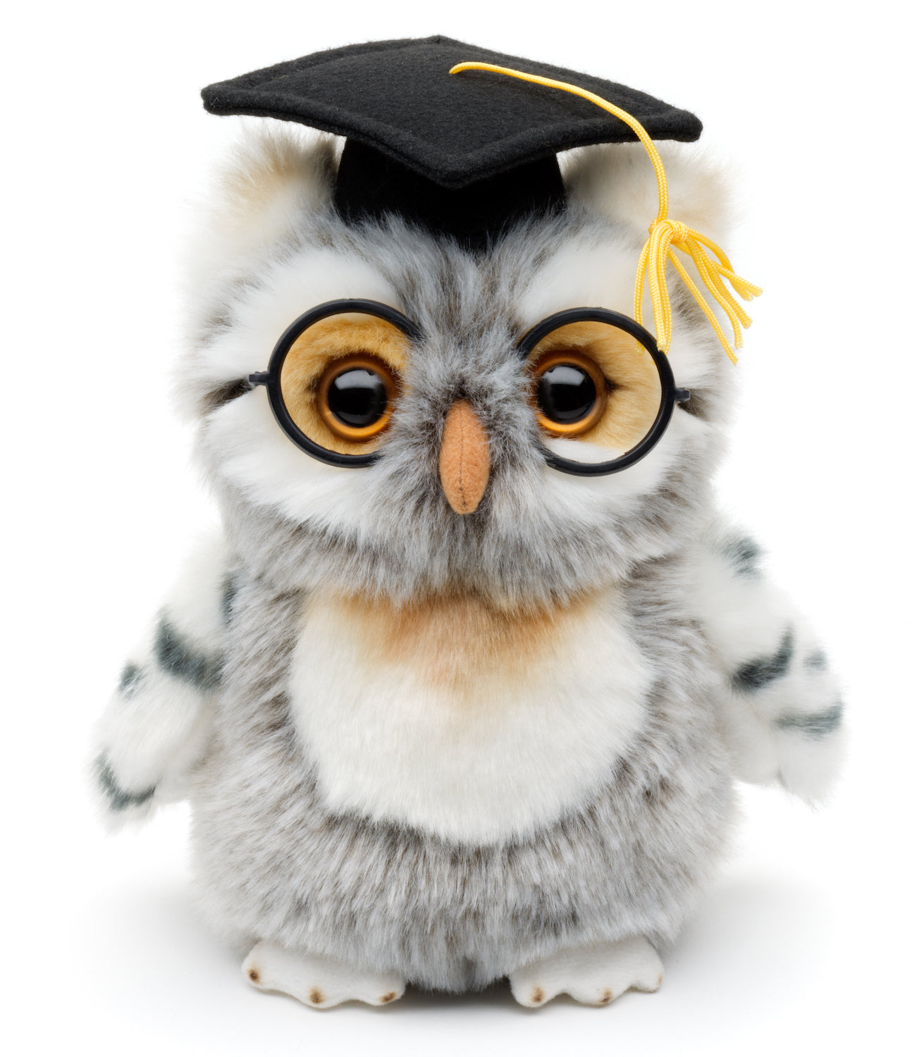 Eule (grau-weiß) mit Doktorhut und Brille - 18 cm - Unitoys - Kuscheltier - Eule