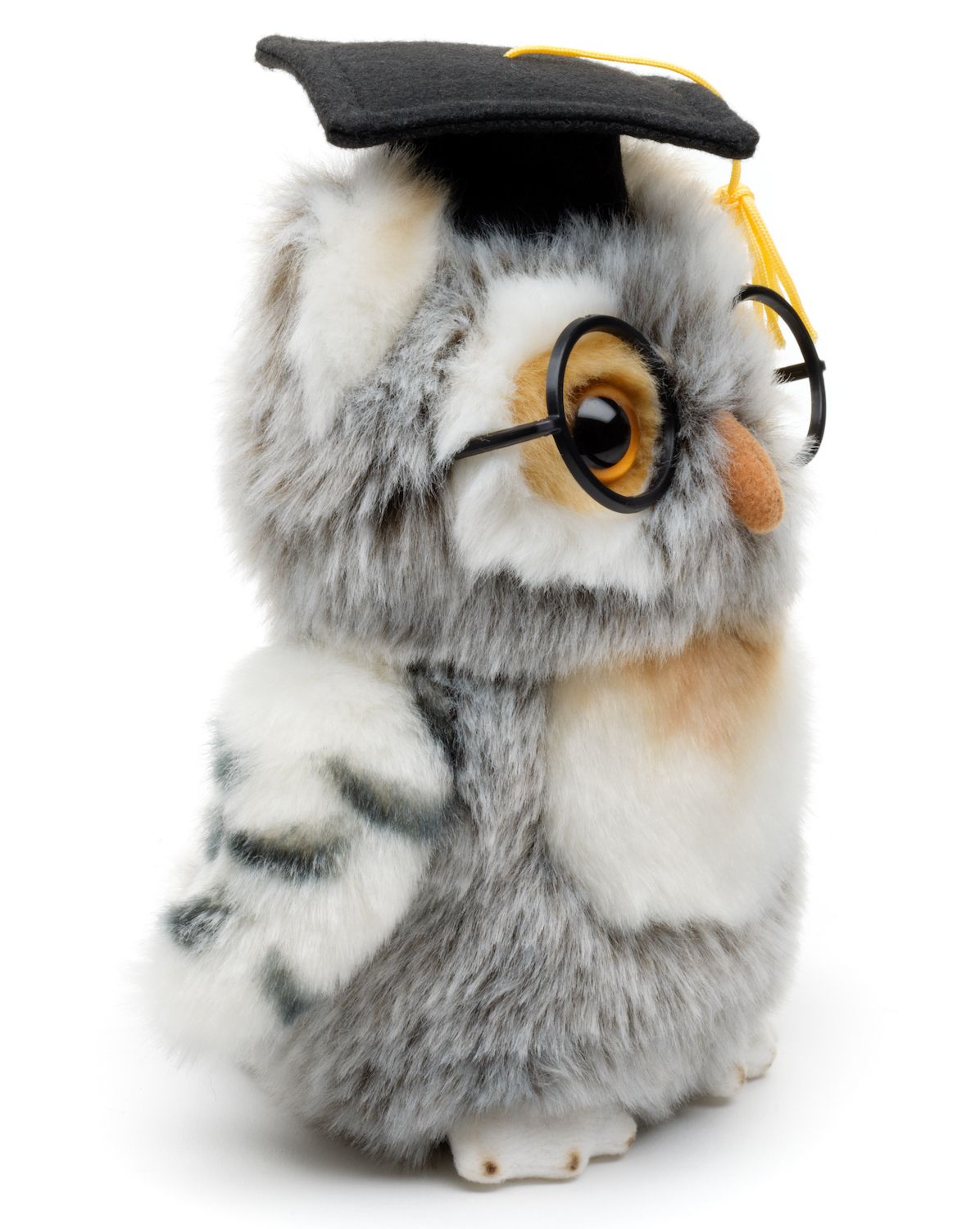 Eule (grau-weiß) mit Doktorhut und Brille - 18 cm - Unitoys - Kuscheltier - Eule