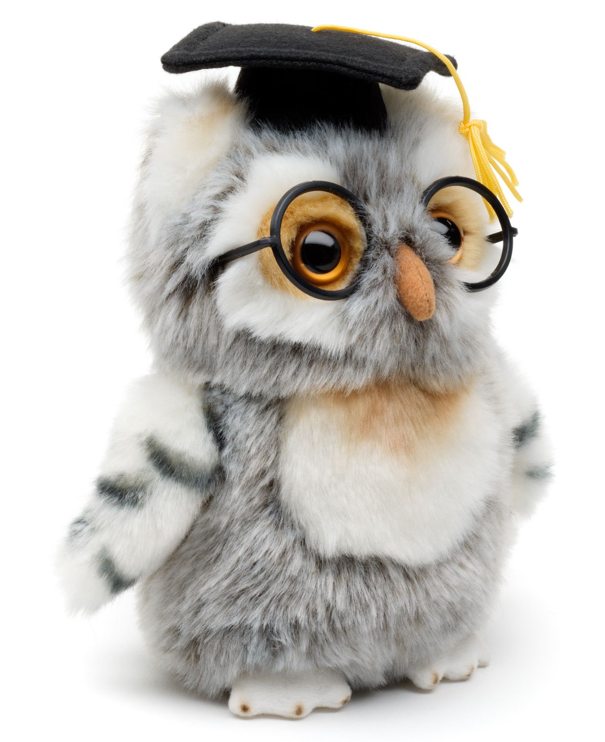 Eule (grau-weiß) mit Doktorhut und Brille - 18 cm - Unitoys - Kuscheltier - Eule