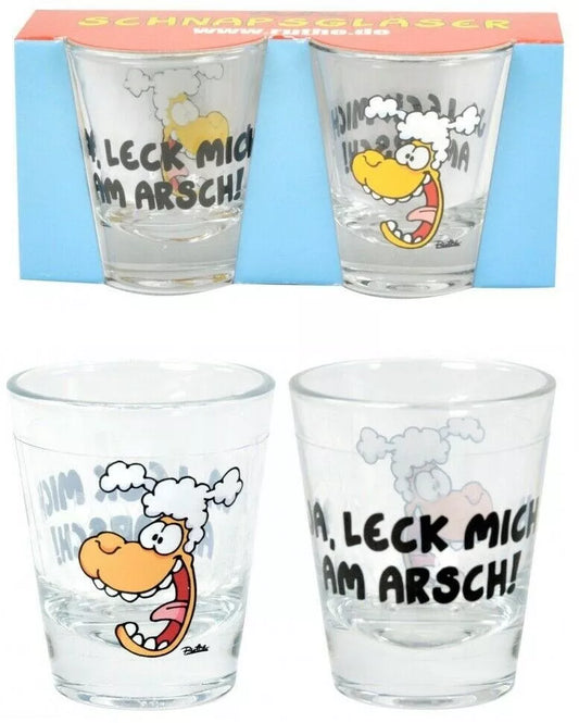 Ralph Ruthe - Schnapsgläser - 1x2 Schnapsgläser - Set  - Comic Schaf - Ja leck mich am Arsch